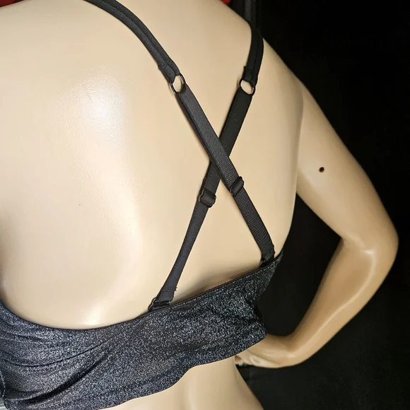 NWT Auden Unlined V-neck Strappy Criss Cross Back Bralette L Sparkly Black - Picture 4 of 5